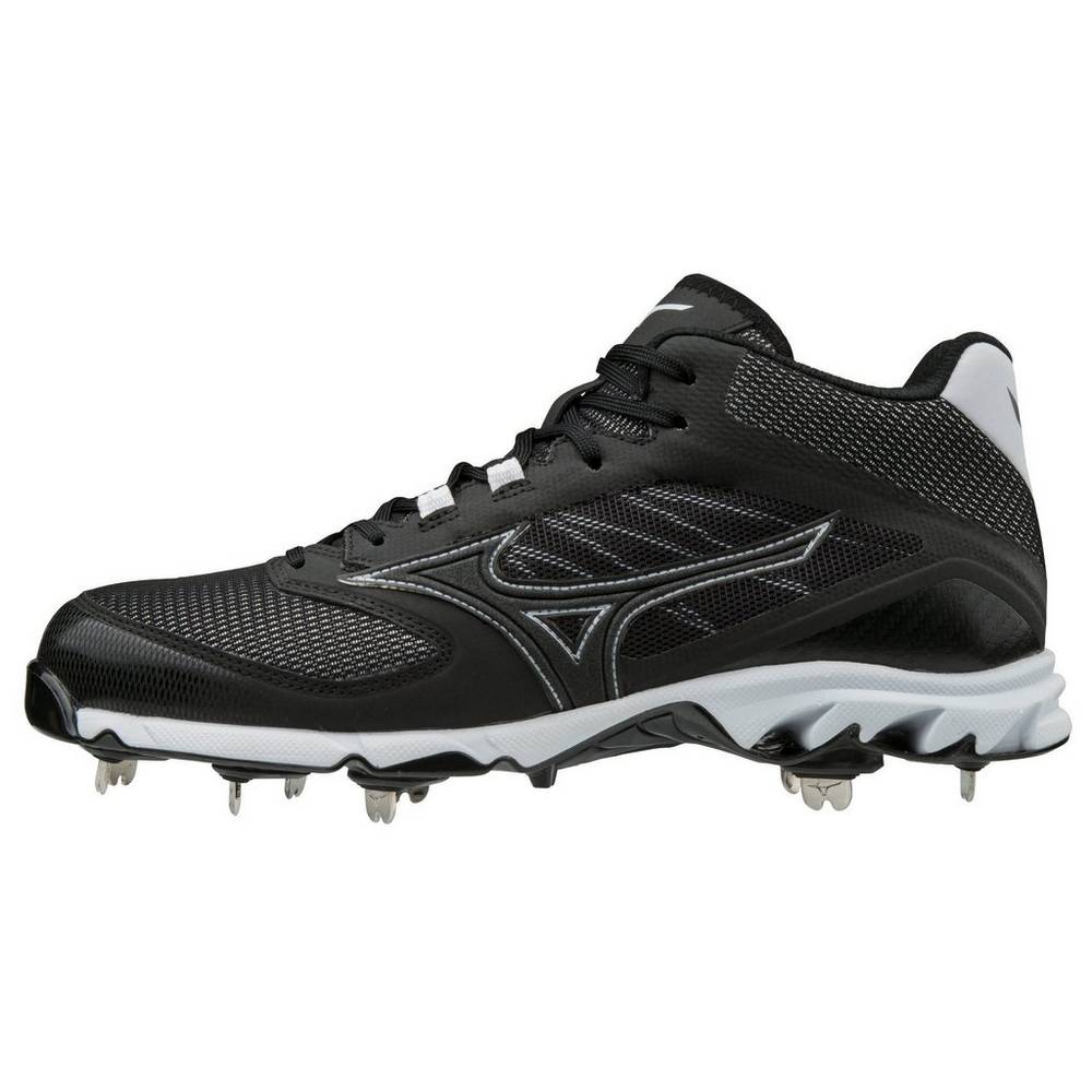 Mens Mizuno 9-Spike Dominant 2 Metal Mid Baseball Cleats Black/White Philippines (GXIAYQ571)